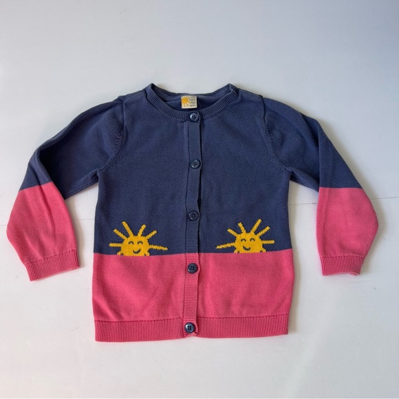 Set Of 2 Green Button Blue Pink Tan Sun Button Cardigan Organic Cotton 86/92 24m - Picture 4 of 7